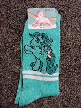 My Little Pony Teal Crew Socks with Black Character Outline and Pink Bow